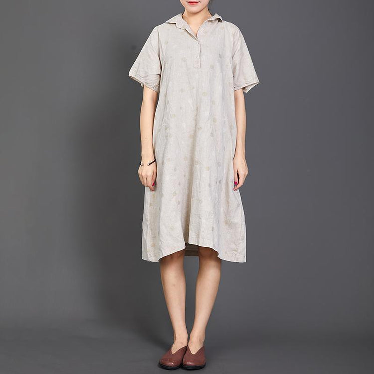 Polo Collar Dots Short Sleeve Loose Dress - Omychic