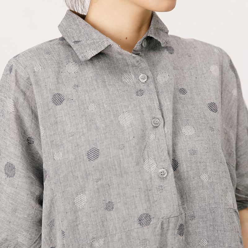 Polo Collar Small Dots Comfortable Midi Dress - Omychic