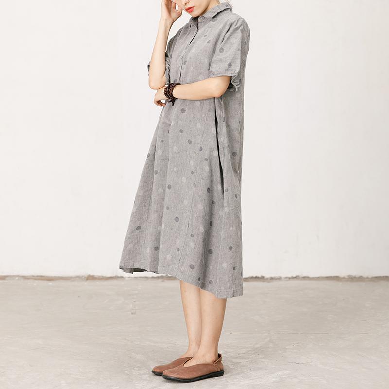 Polo Collar Small Dots Comfortable Midi Dress - Omychic