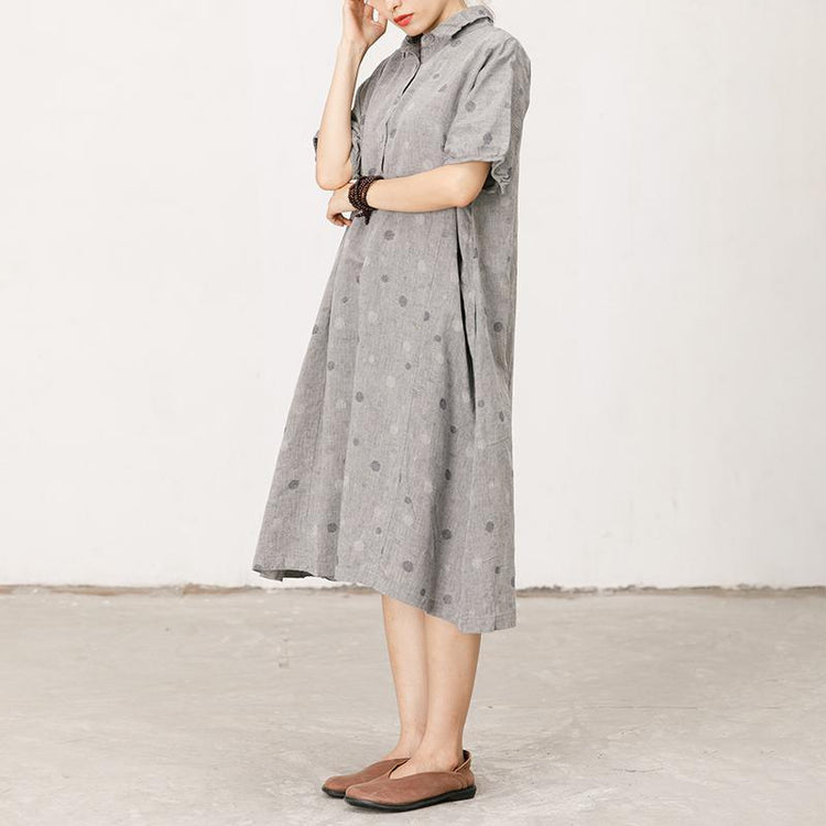 Polo Collar Small Dots Comfortable Midi Dress - Omychic