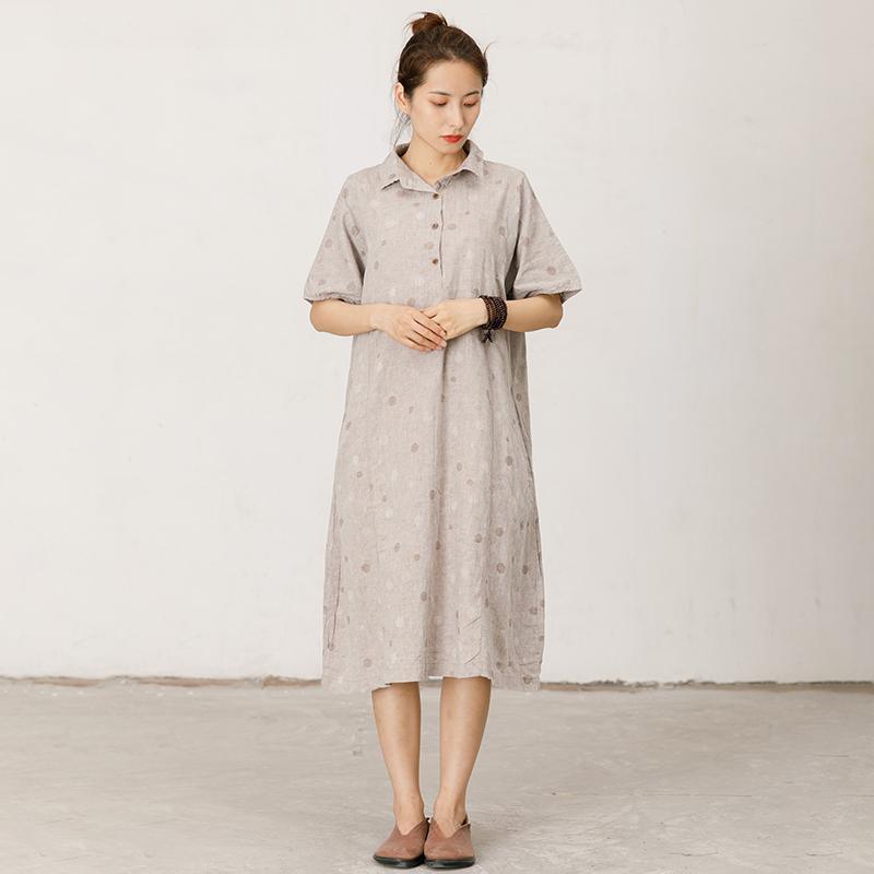 Polo Collar Small Dots Comfortable Midi Dress - Omychic