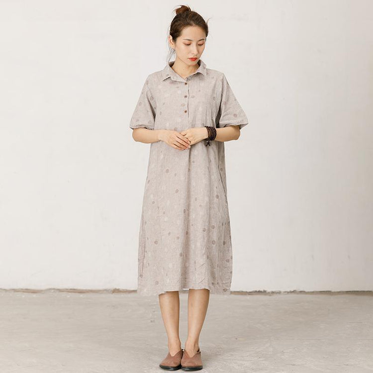 Polo Collar Small Dots Comfortable Midi Dress - Omychic
