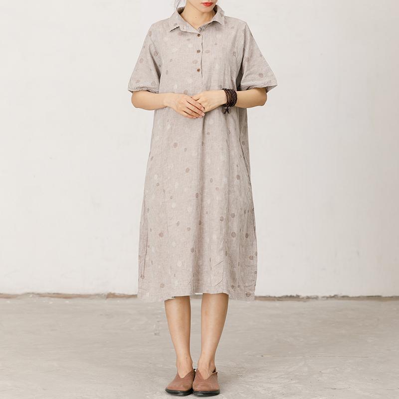 Polo Collar Small Dots Comfortable Midi Dress - Omychic