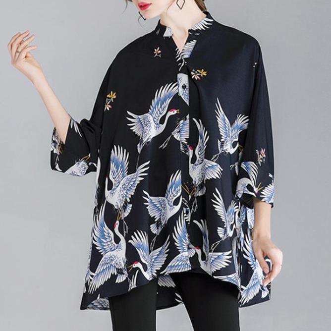 Print Loose Polyester Long Sleeve Women Plus Size Shirt - Omychic