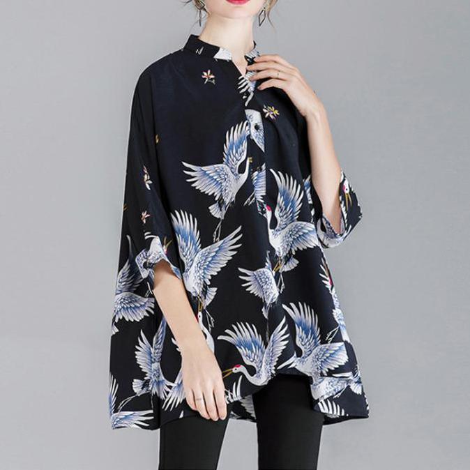 Print Loose Polyester Long Sleeve Women Plus Size Shirt - Omychic
