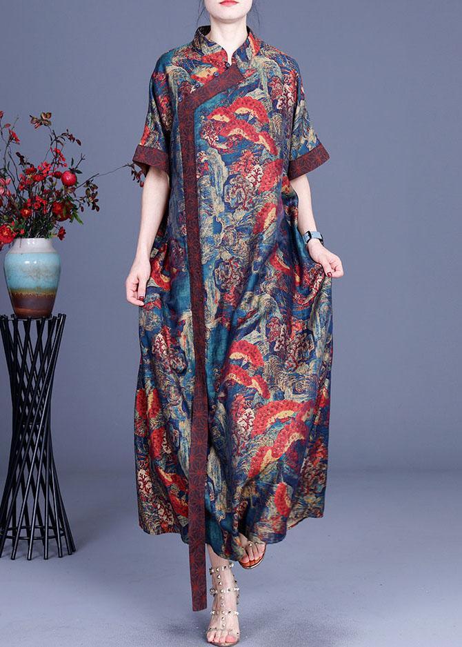 Print Retro Oriental Patchwork Summer Silk Dress - Omychic