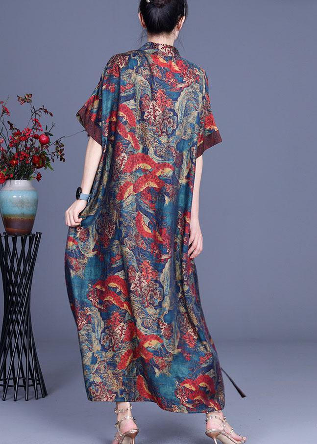 Print Retro Oriental Patchwork Summer Silk Dress - Omychic