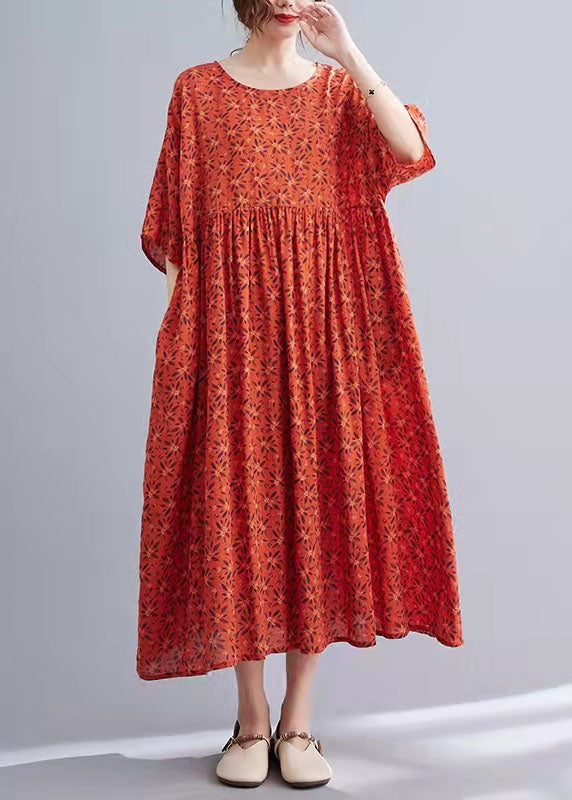 2021 Print Cotton Linen Loose A-Line Dress - Omychic