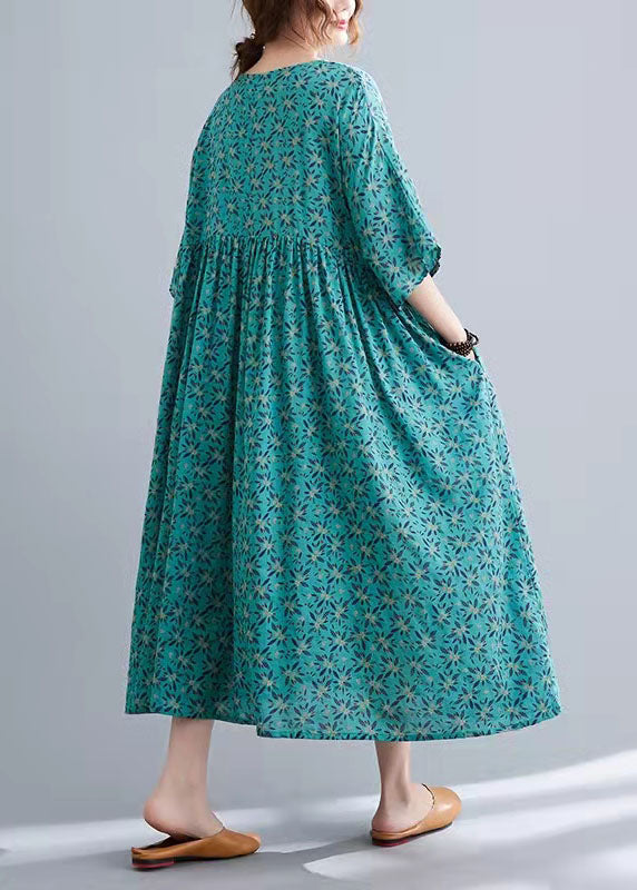 2021 Print Cotton Linen Loose A-Line Dress - Omychic