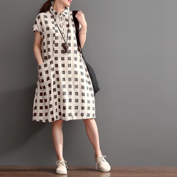 Print  New summer linen dress plus size shift dresses - Omychic