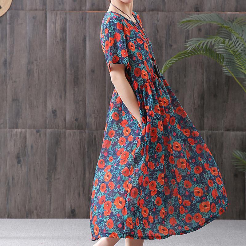 2021 Print Cotton Linen Loose A-Line Dress - Omychic