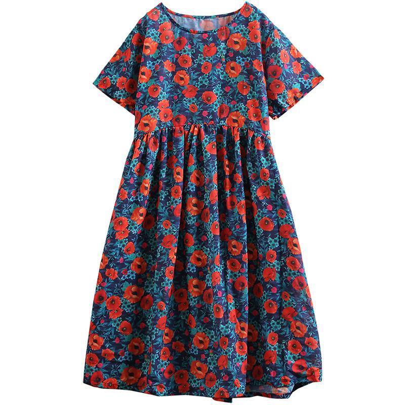 2021 Print Cotton Linen Loose A-Line Dress - Omychic