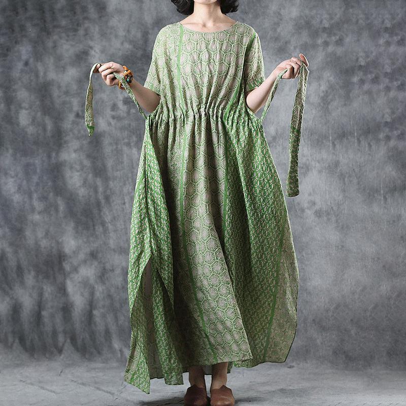 Print Cotton Short Sleeve A-Line Dress - Omychic