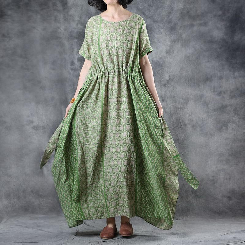Print Cotton Short Sleeve A-Line Dress - Omychic