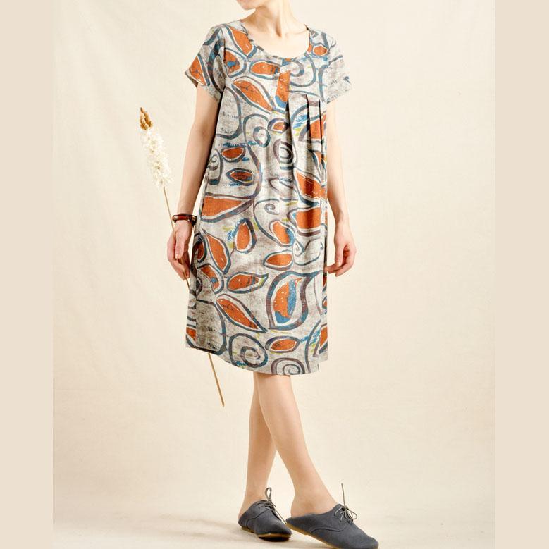 Print cotton sundress oversize linen shift dress - Omychic