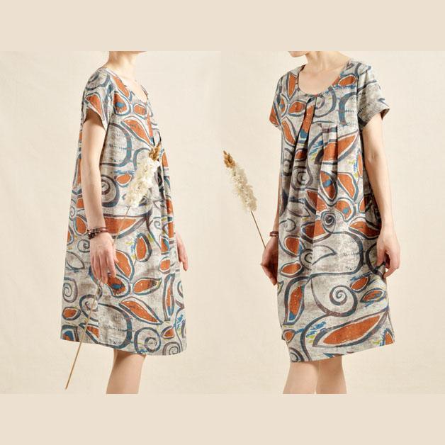 Print cotton sundress oversize linen shift dress - Omychic