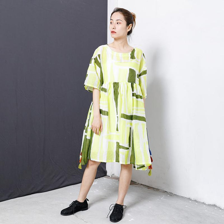 Printed Tassel Lacing Casual Loose Dress - Omychic