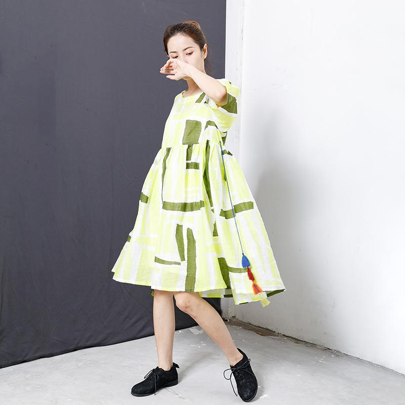 Printed Tassel Lacing Casual Loose Dress - Omychic