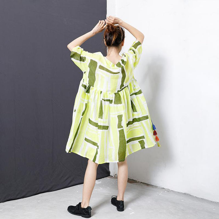 Printed Tassel Lacing Casual Loose Dress - Omychic