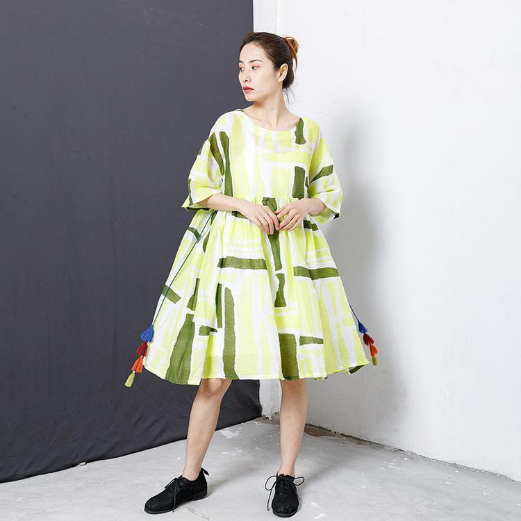 Printed Tassel Lacing Casual Loose Dress - Omychic