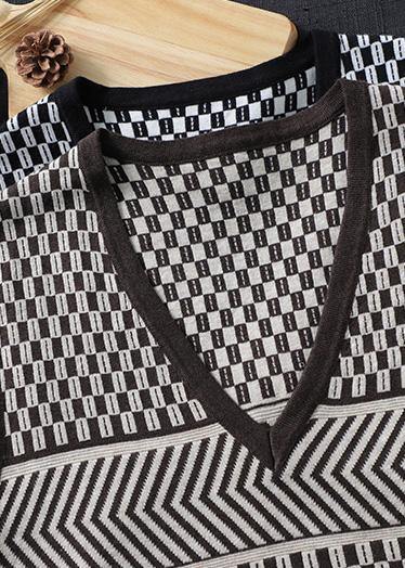 Pullover Black Striped Knitwear V Neck Sleeveless Knit Blouse - Omychic