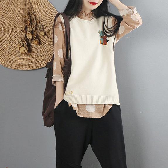 Pullover beige Sweater Blouse casual o neck sweaters sleeveless - Omychic