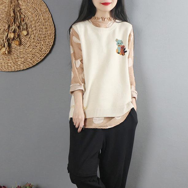 Pullover beige Sweater Blouse casual o neck sweaters sleeveless - Omychic