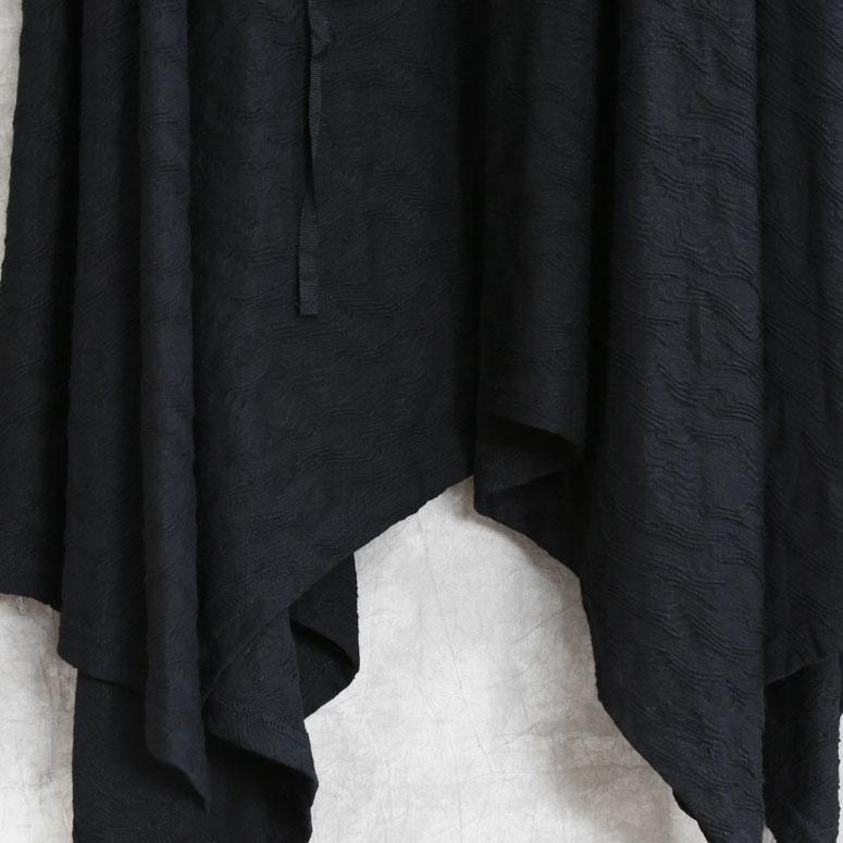 Pullover black Jacquard oversized fall coat tie waist asymmetric coat - Omychic