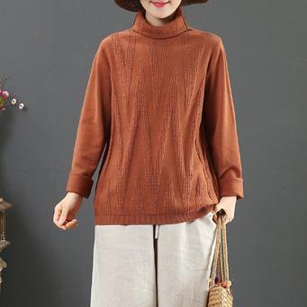 Pullover dark red clothes For Women winter plus size high neck knit tops - Omychic