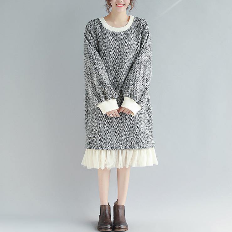 Pullover o neck Ruffles Sweater Aesthetic Moda gray Fuzzy knitwear - Omychic