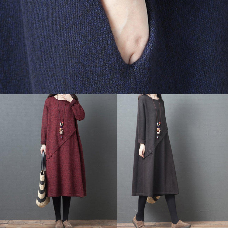 Pullover o neck pockets Sweater outfits DIY navy knit dresses - Omychic