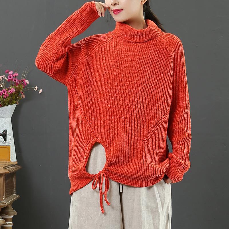 Pullover orange clothes For Women winter casual high neck knit sweat tops - Omychic