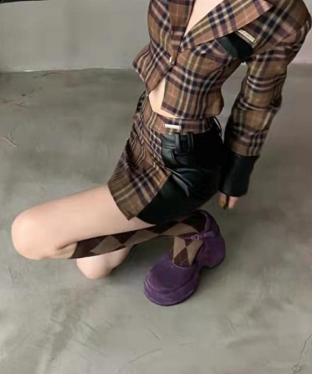 Purple Buckle Strap Platform Heels Sandals Suede Fashion