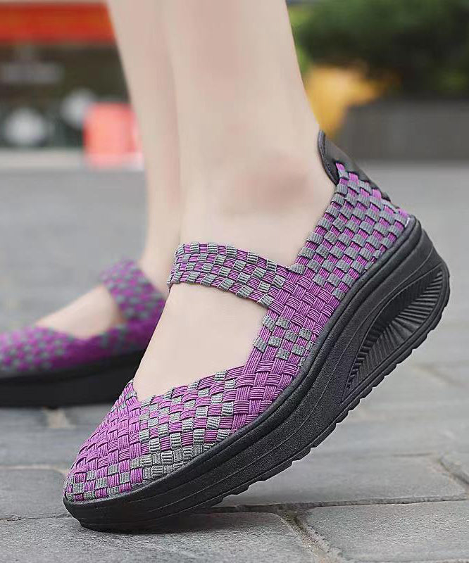 Purple Casual Comfortable Knit Fabric Splicing Wedge Shoes