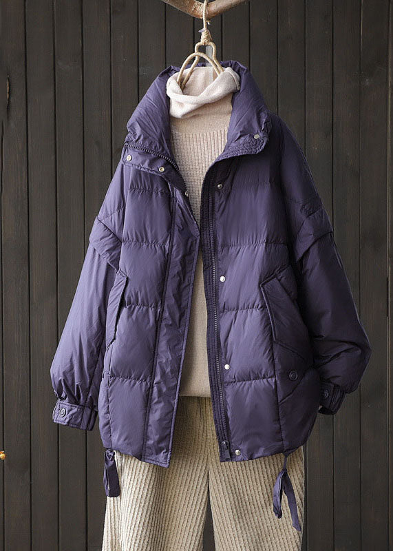 Purple Casual Duck Down Winter Coats Zip Up Winter