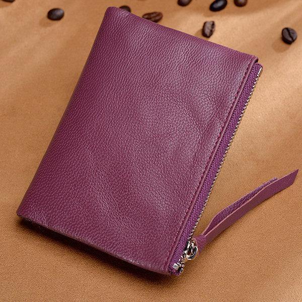 Purple Genuine Leather Durable Business Wallet Portable Purse - Omychic