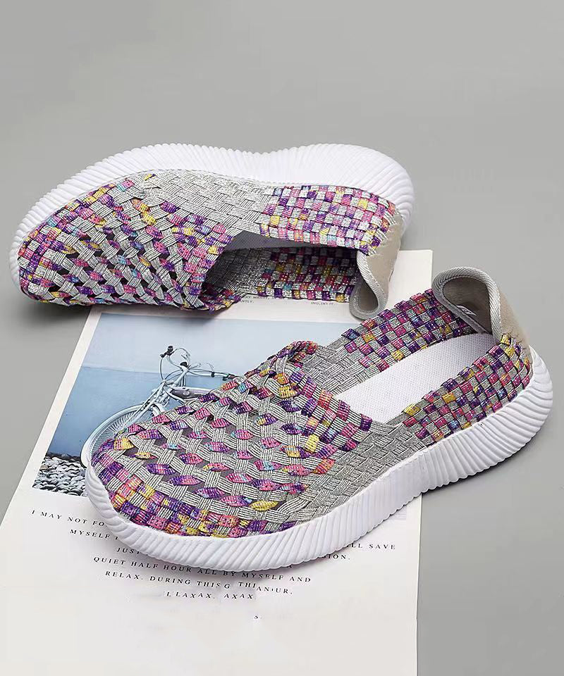 Purple Knit Fabric Flat Shoes Handmade Splicing Plus Size
