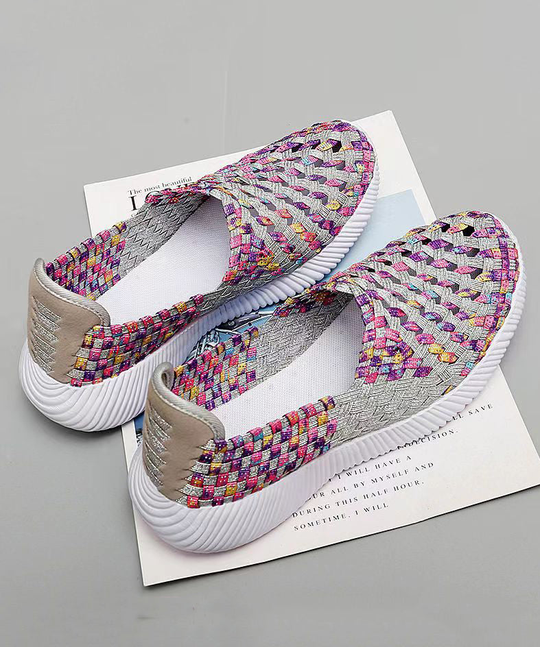 Purple Knit Fabric Flat Shoes Handmade Splicing Plus Size