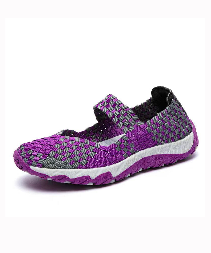 Purple Knit Fabric Handmade Splicing Flat Shoes For Women