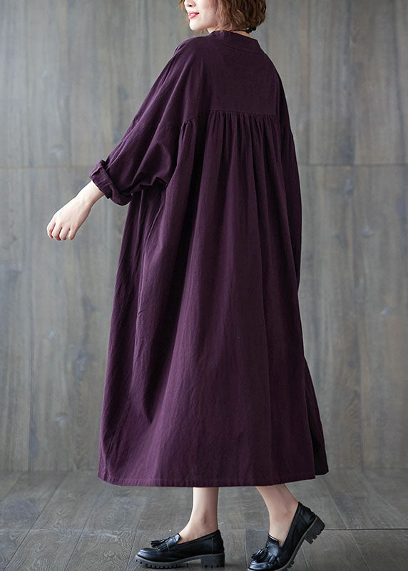 Purple Loose Vacation Dresses Stand Collar Spring