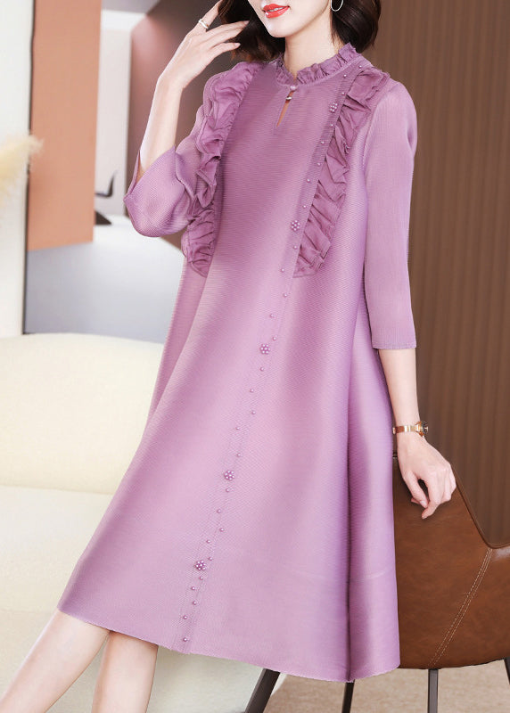 Purple Nail Bead Vacation Long Dresses Long Sleeve