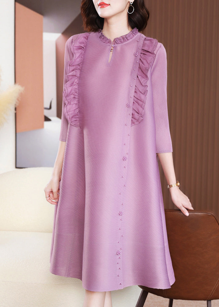 Purple Nail Bead Vacation Long Dresses Long Sleeve