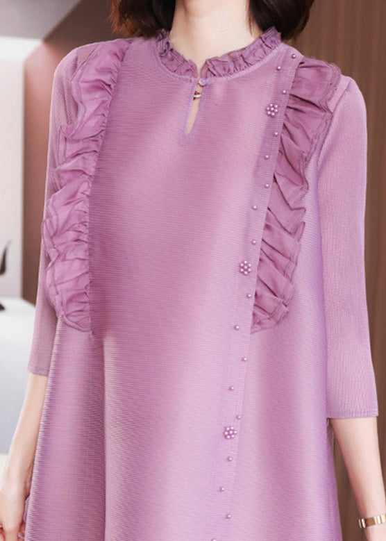 Purple Nail Bead Vacation Long Dresses Long Sleeve
