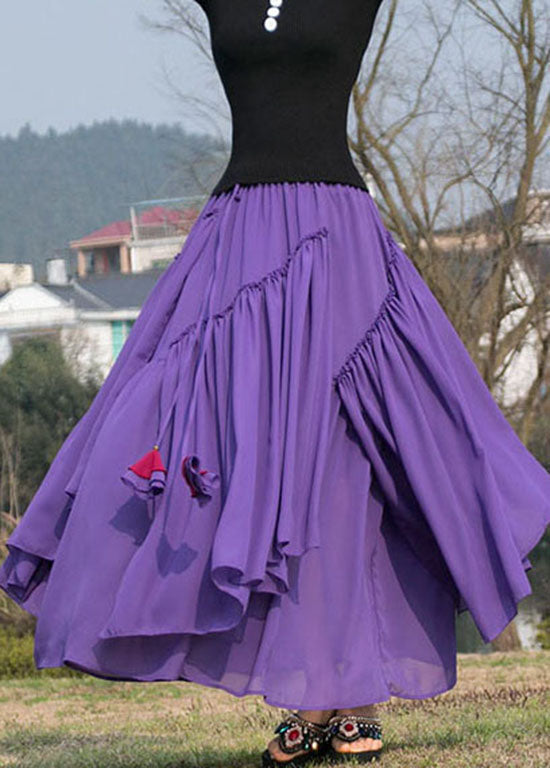 Purple Patchwork Chiffon Skirt Asymmetrical Exra Large Hem Summer