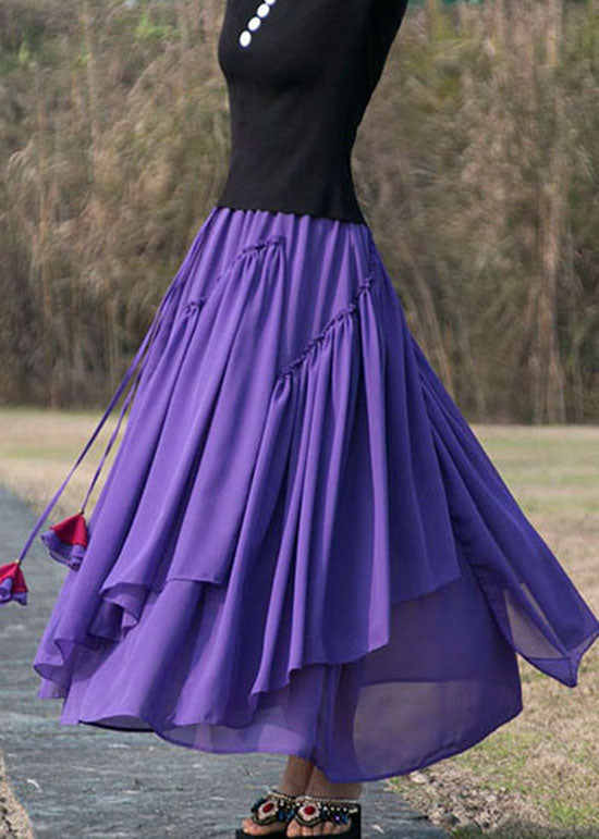 Purple Patchwork Chiffon Skirt Asymmetrical Exra Large Hem Summer