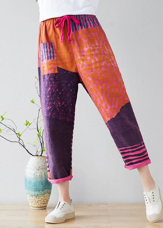 Purple Patchwork Cotton Harem Pants Oversized Pocket Spring