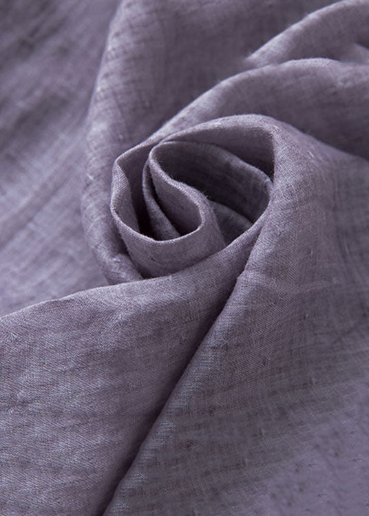 Purple Patchwork Linen Blouse Shirt Top V Neck Embroideried Half Sleeve