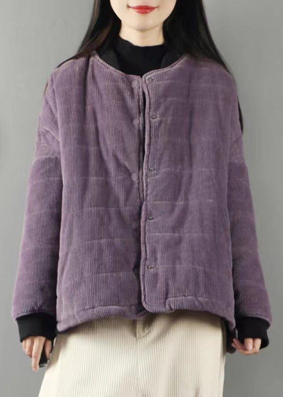 Purple Pockets Patchwork Fine Cotton Filled Coats Vintage Winter