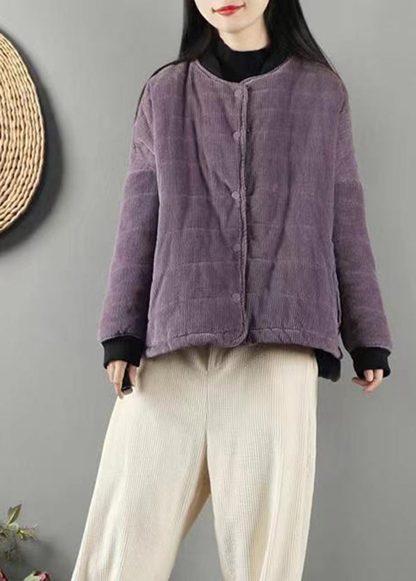 Purple Pockets Patchwork Fine Cotton Filled Coats Vintage Winter