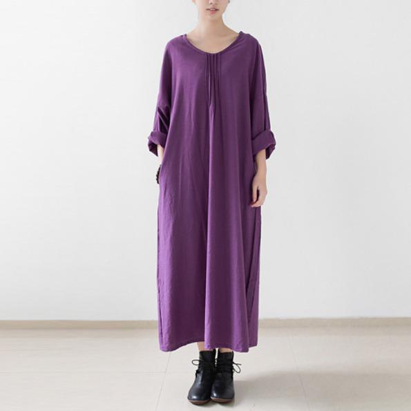 Purple cotton dresses fall long maxi dress - Omychic